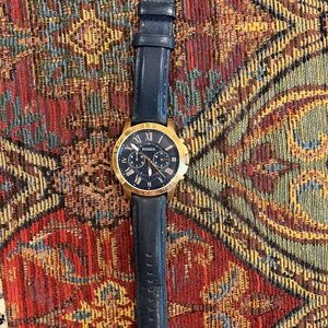 Fossil Chronograph Navy Leather Watch
